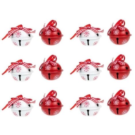 (rouge, blanc)Ornements de cloches de Noël - Non spécifié - 12 pièces - Rouge et blanc - Métal - 4 cm