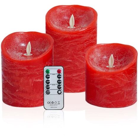 Rouge Bougies à LED Flamme vacillante Bougie en cire véritable à pile électrique avec flamme mobile réaliste avec 2 télécommandes et une minuterie Cadeau de décoration