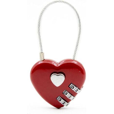 (Rouge) Cadenas coeur Mini serrure à combinaison à 3 chiffres avec serrure à combinaison fil amour pour sac de voyage valise bagages