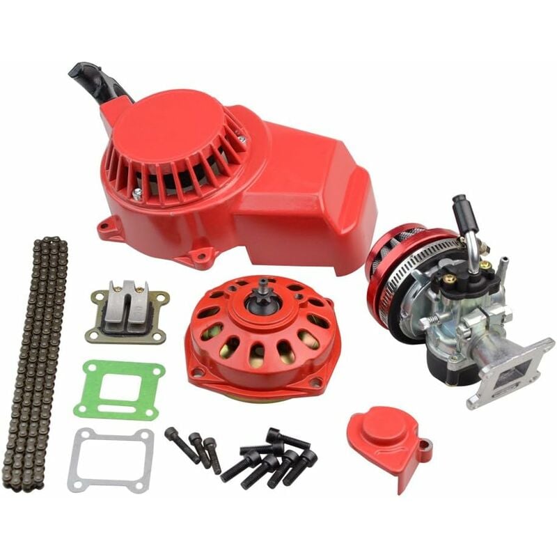 Ikodm - Rouge Démarreur aluminium Pédales de démarrage Filtre à air carburateur d'embrayagede 6T vitesses Chaîne Cylinder kit 47cc 49cc 2 temps Engine