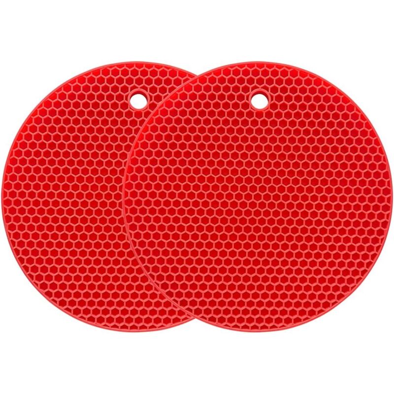 (Rouge) Dessous de plat en silicone multifonction résistant à la chaleur jusqu'à 240 °C, manique, imperméable, (lot de 2) antidérapant, flexible,