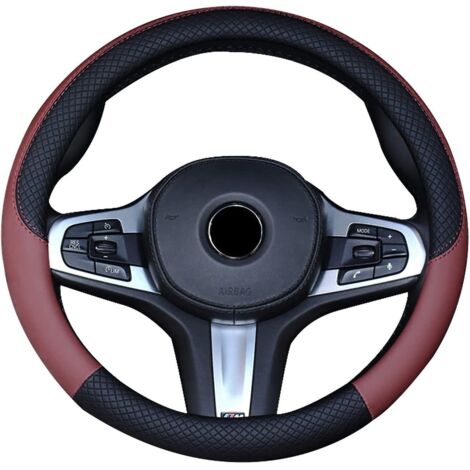 rouge Housse De Volant, Couvre Volant Voiture Simili Cuir, Antidrapant, Respirant, Universel 15"/environ 38cm, Accessoires Auto Decoration Interie