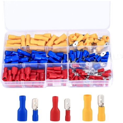 (Rouge, Jaune, Bleu, 150 Pièces)-Ensemble de Connecteurs de Câble à Sertir, Assortiment Cosses de Electriques, Cosses à Sertir Isolées, Raccord Rapide Electrique Outils de Connecteur