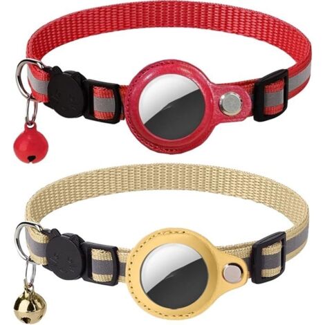 (Rouge jaune)2 PCS Colliers pour Chats ,Nylon GPS Réglable Réfléchissant Collier avec Clochette et Boucle de Sécurité pour Chats
