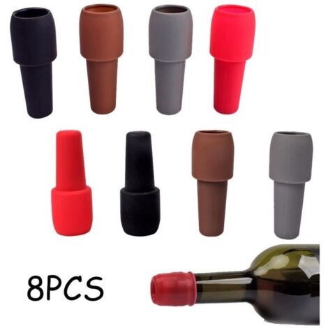 (Rouge, Kaki, Gris, Noir)Bouchon de Bouteille - Bouchons à Vin - Silicone Alimentaire - Double Étanchéité - 8 Pièces - 4 Couleurs