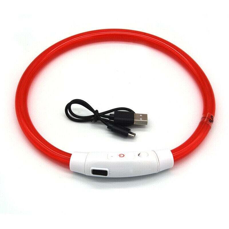 Rouge , LED Collier Lumineux Chien Rechargeable et Longueur Ajustable, Collier Chien Lumineux avec 3 Modes d'éclairage , Imperméable Collier Lumineux