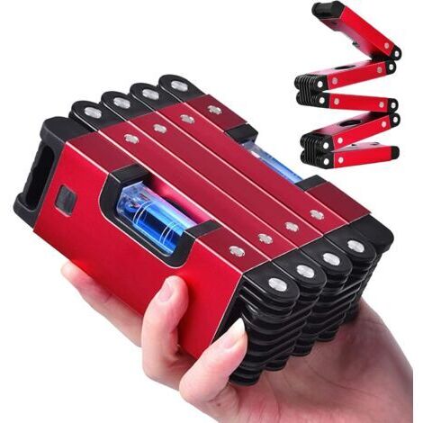 Rouge Niveau A Bulle Aimanté Pliable 60 CM, Mini Niveau à Bulle Magnetique Electricien, Niveau Bulle à Magnétique Avec 4 Bulles 45°, 90°, 180°pour Regle Et Mesure En Précision