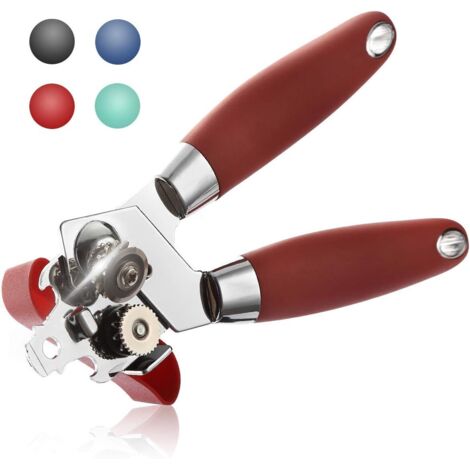 Rouge ouvre Boite Manuel Resistant 3 en 1, Ouvre Boite de Conserve Acier Inoxydable, ouvre Boite Manuel Conserve,