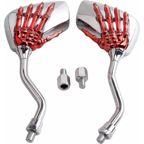 rouge Paire De Rtroviseurs Main Tte De Mort Pour Motos Rtroviseur Universel Pour Scooter Atv Moto Filetage Boulon 8 Mm E 10mm