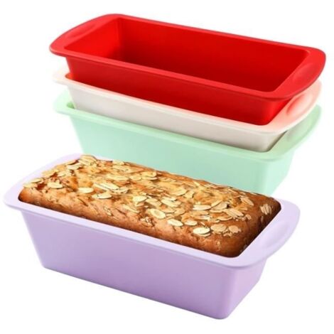 (Rouge, Violet, Blanc, Vert)Moule à Cake Silicone - [MARQUE] - Mini Moule à Pain - Antiadhésif - Lot de 4 - Flexible