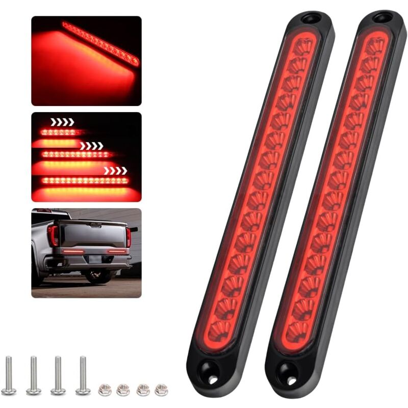 Linghhang - Rouge)2 pièces barre de feux de freinage 15 Led, 12-24V barre d'éclairage arrière étanche pour feux de jour dynamiques pour voiture, suv,