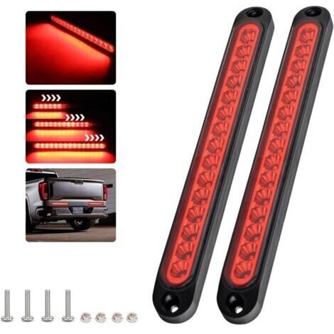 (Rouge)2 pièces barre de feux de freinage 15 Led, 12-24V barre d'éclairage arrière étanche pour feux de jour dynamiques pour voiture, suv, rv, camion, remorque
