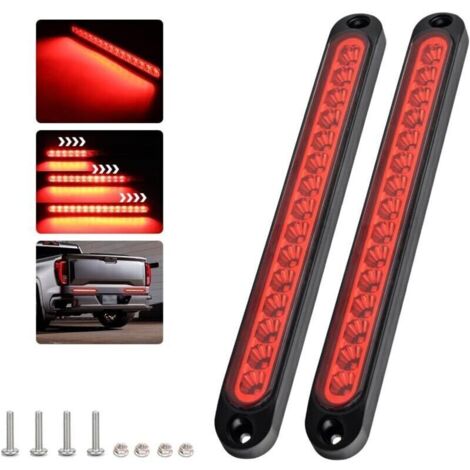 (Rouge)2 pièces barre de feux de freinage 15 Led, 12-24V barre d'éclairage arrière étanche pour feux de jour dynamiques pour voiture, suv, rv, camion, remorque