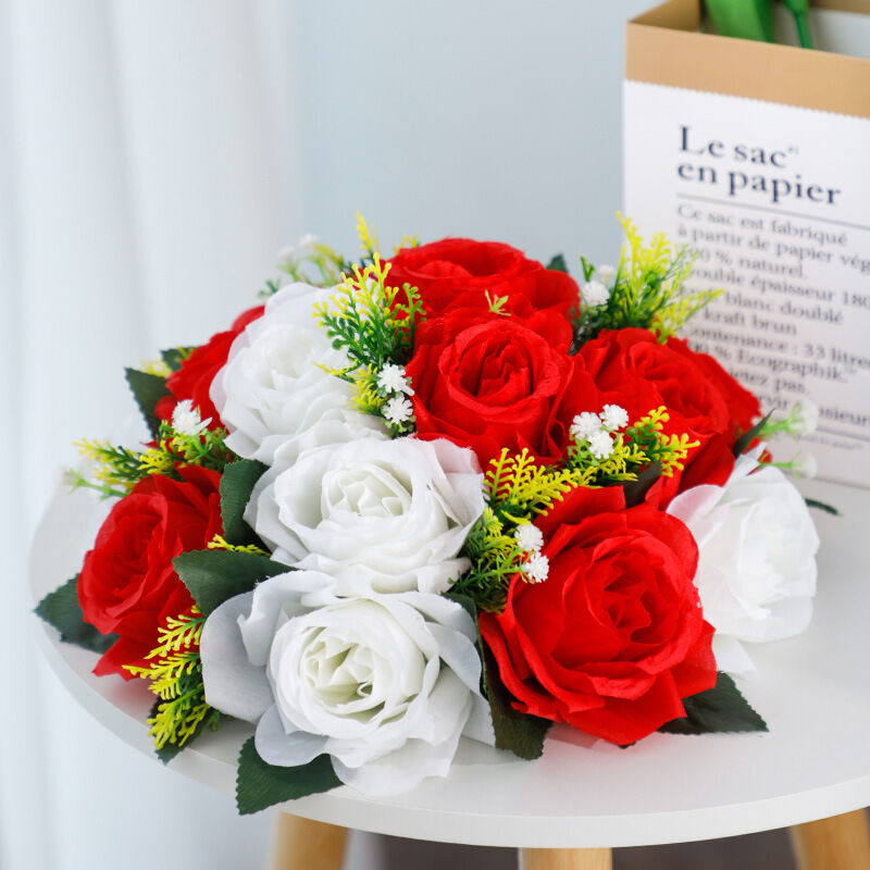 Csparkv - Rouge&Blanc)1 Pièces Fleurs Artificielles, Roses Plastique avec Base, Convient au Centre de la Table Mariage Notre Magasin pour Les Fêtes
