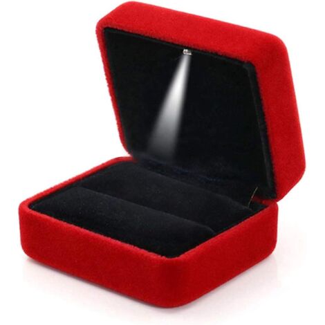 (rouge)bote Bague En Velours Avec Lumire Led Ring Box Pour Mariageproposition, Fianailles