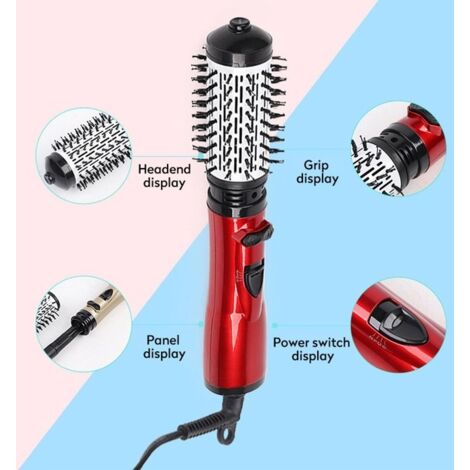 (ROUGE)Brosse à Lisser Électrique 2 en 1 - 1000W - Technologie Ions Négatifs - Rotation 360°