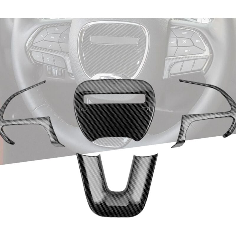 (nior)Garniture de décoration de volant de voiture en ABS chromé style fibre de carbone pour Dodge Challenger 15-21