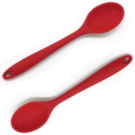 (Rouge)Lot de 2 cuillères de cuisine en silicone antiadhésives sans BPA pour remuer, prendre, remuer et servir (rouge)