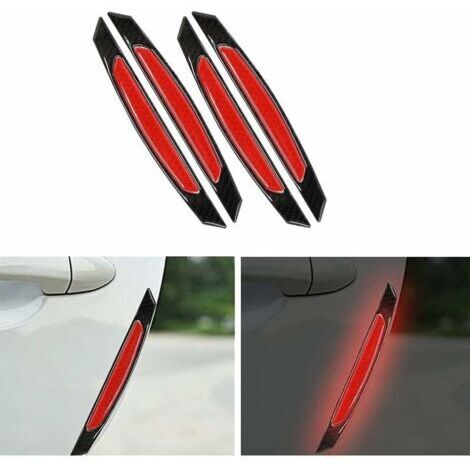 (Rouge）Lot de 4 autocollants réfléchissants universels en fibre de carbone pour bord de porte de voiture - Pour voiture, SUV, pickup, camion