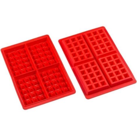 (Rouge)Moules à gaufre - Rouge - Silicone - Lot de 2 - Anti-adhésifs - Compatibles four et congélateur