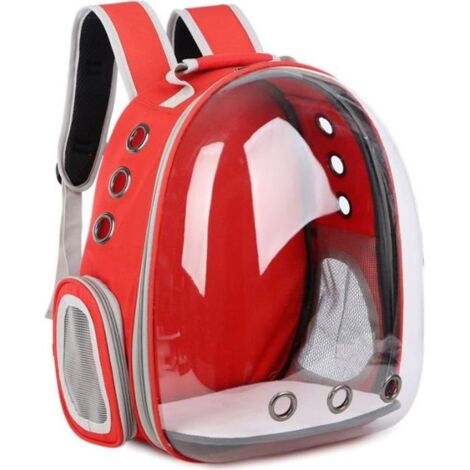 (rouge)Sac à dos de voyage transparent - Ecent - 180° visibilité - Pour chat 6,5 kg - Pour chien 5 kg - Rouge