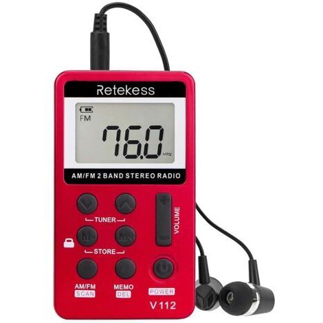 (Rouge)V112 Mini Radio Portable,Poste Radio Portable de Poche,FM AM,Mini Rechargeable Walkman,Réveil,Prise Casque 3,5mm,d'Extérieur,Convient pour la Course à Pied,la Randonnée,Le Camping