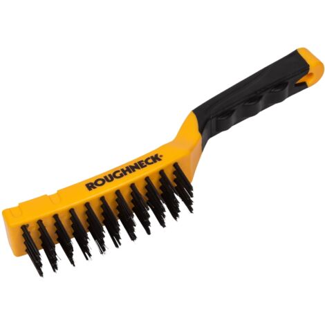 Roughneck 52-040 Carbon Steel Wire Brush with Soft Grip, 300mm (12-inch), 4-Row Heavy-Duty Cleaning Tool