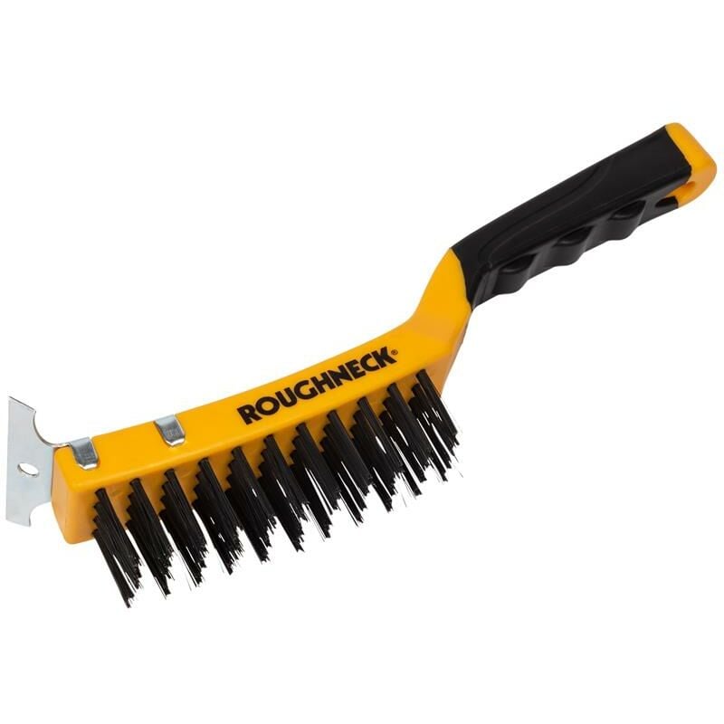 Roughneck - 52-042 Carbon Steel Wire Brush Soft Grip with Scraper 300mm (12in) - 4 Row ROU52042