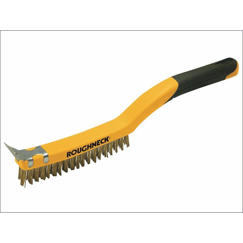 Roughneck - Carbon Steel Wire Brush Soft Grip with Scraper 355mm (14in) - 3 Row ROU52030