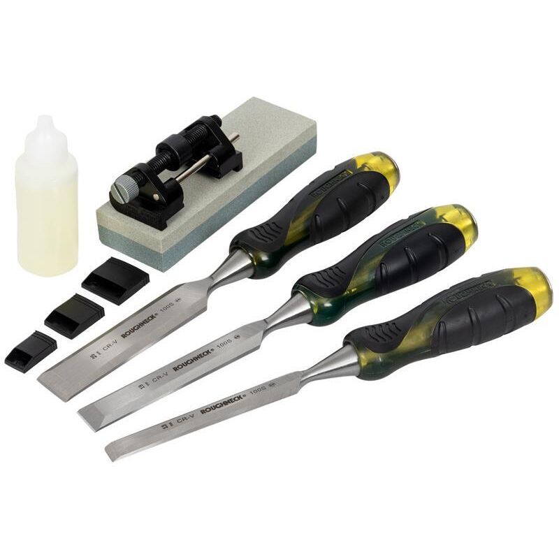 Roughneck - 30-165 Professional Bevel Edge Chisel Set 3 Piece + Sharpening Kit