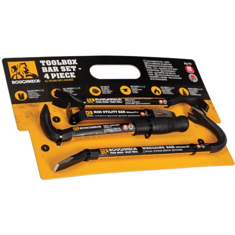 Roughneck ROU64951 Toolbox Bar 4 Piece Set Including: Wrecking Bar (12in), Nail Puller (9in), Floorboard Puller (10¼in) & Mini Utility Bar (7½in)