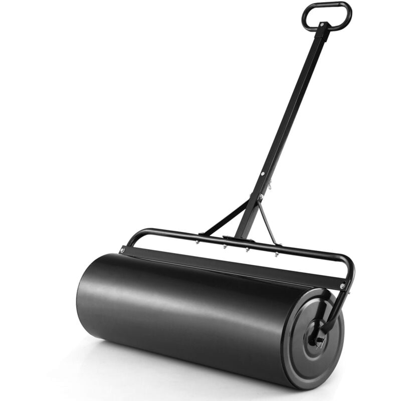 Rouleau à Gazon Jardin Goplus 63L Remplissable d'Eau & de Sable -Poignée Réglable - Rouleau à Gazon à Pousser & Tirer Noir