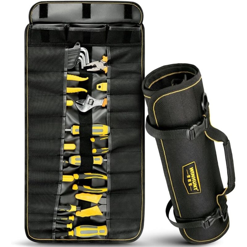 Rouleau à outils, sac à outils avec 25 poches, 68,5 cm x 36 cm, pour bricoleurs, électriciens, charpentiers, mécaniciens (25 poches)