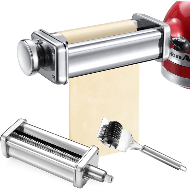 Rouleau à pâtes et coupe-spaghettis pour mixeurs KitchenAid, comprenant un coupe-fettuccine, un rouleau coupe-spaghetti, un rouleau à nouilles