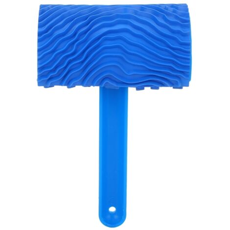 Rouleau à peinture bleu en caoutchouc effet bois avec manche, outil de décoration murale DIY