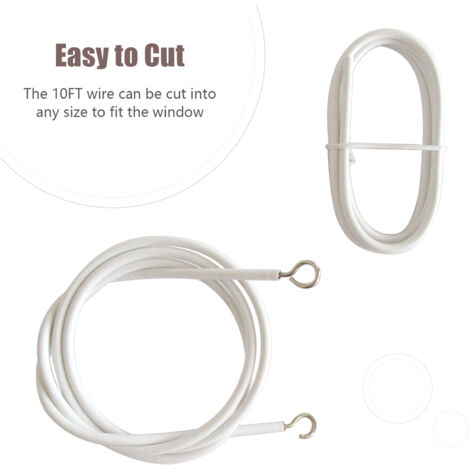Rouleau à Rideau DIY 10FT avec Fil en Acier PVC Blanc et 4 Crochets - Câble de Suspension pour Voiles, Décoration Murale, Évènements et Photos