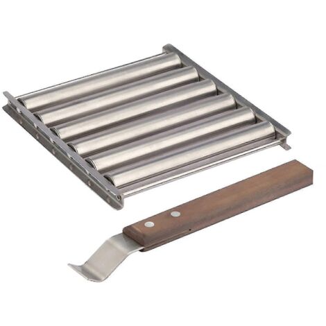 Rouleau à saucisses Dog Roller en acier inoxydable avec manche en bois extra long, pour barbecue à hot-dogs - Snngv