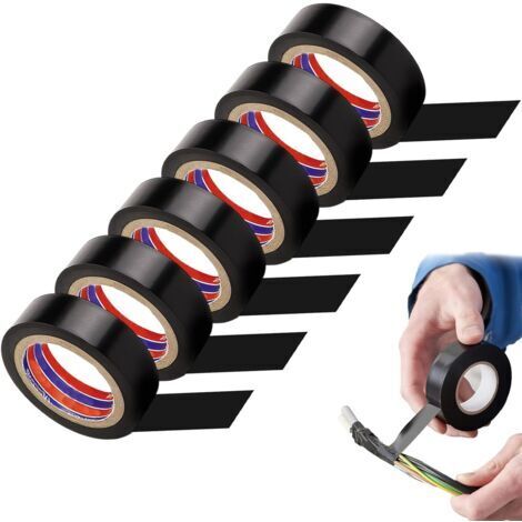Rouleau Adhésif Électrique Noir 16 mm x 6.1 m, Scotch Isolant en PVC Résistant 0,16 mm, Pack de 6, Idéal pour Isolation Électrique, Réparations et Organisation des Câbles