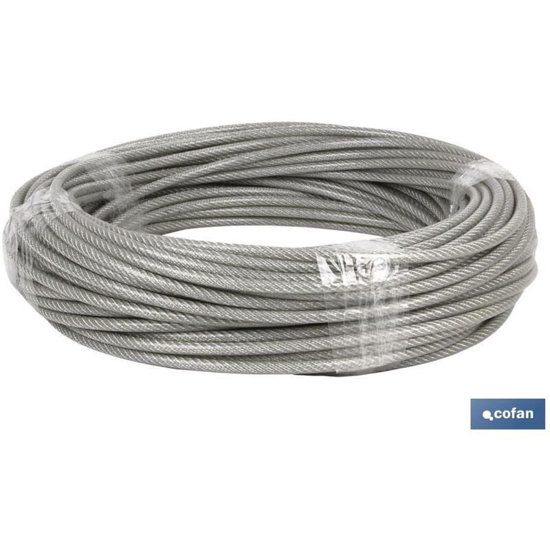 Câble Acier 7mm 5x7mm 6x7+1 Plastique (50m)