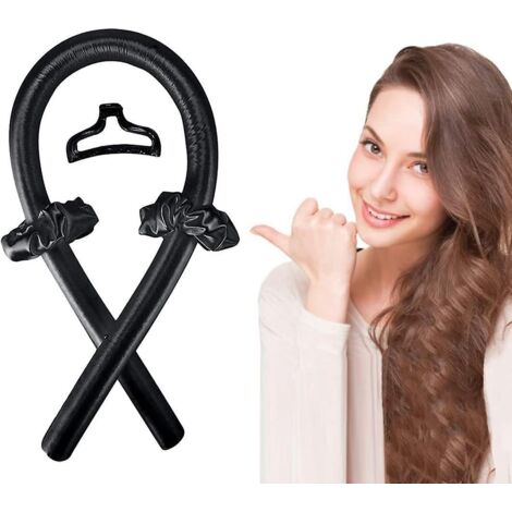 rouleau  Cheveux Sans Chaleur(noir), Heatless Curling Rod Headband, Tige De Curling + 2 Anneaux  Cheveux + 1 Grande Pince  Cheveux, Big Curls Diy