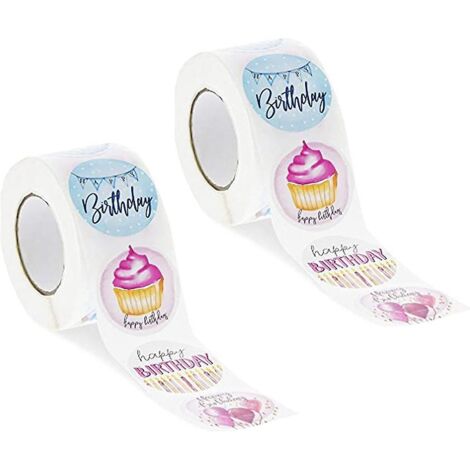 Rouleau d'autocollants aquarelle « Joyeux anniversaire », 2 lots – 500 pièces, 3,8 cm