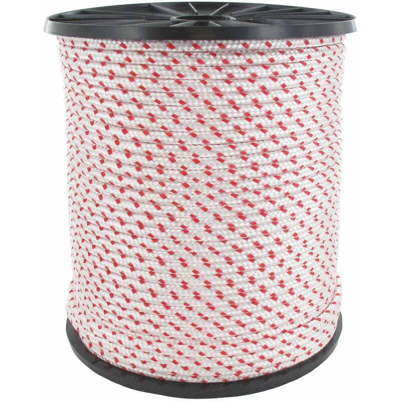 Corde lanceur polyamide blanche avec liseré rouge - L: 100m Ø: 4,5mm.