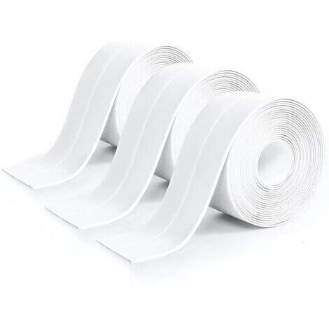 Rouleau de 3 pièces de mastic de salle de bain en silicone blanc, ruban adhésif blanc, ruban d'étanchéité de cuisine, anti-fuite adapté à la salle de bain, aux toilettes, à de nombreuses occasions (32