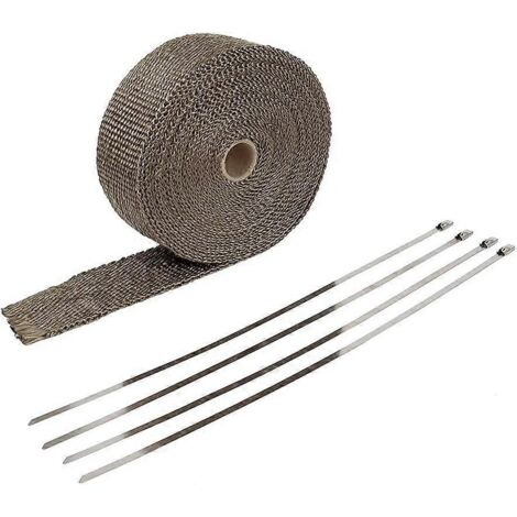 Rouleau de 5 cm x 10 m de bande thermique d'échappement pour moto, en fibre de verre, avec 4 attaches en acier inoxydable. (Noir) - Vert