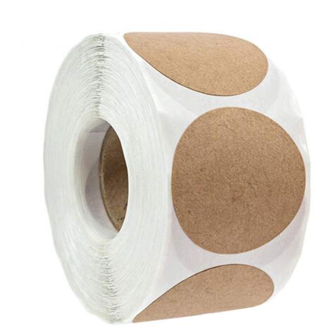 Rouleau de 500 autocollants en papier kraft brun, ronds et vierges pour les détaillants, l'artisanat, l'organisation, les étiquettes de mise en conserve et les étiquettes de prix.