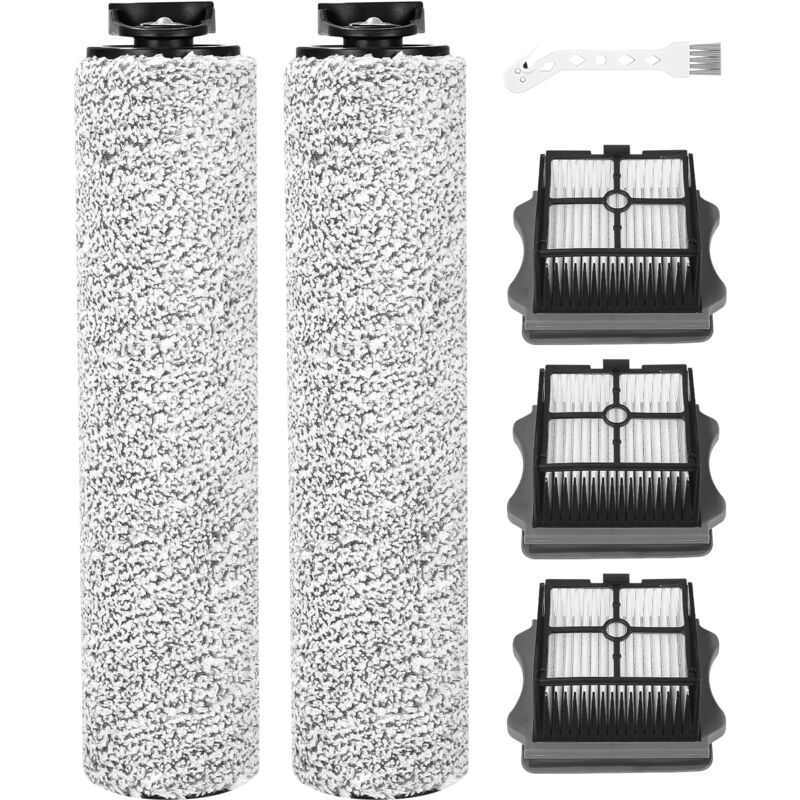 Rouleau de brosse de rechange et Filtre pour Tineco iFloor 3/Floor One S3 Accessoires pour aspirateurs secs et humides,3 filtres+2 rouleaux de