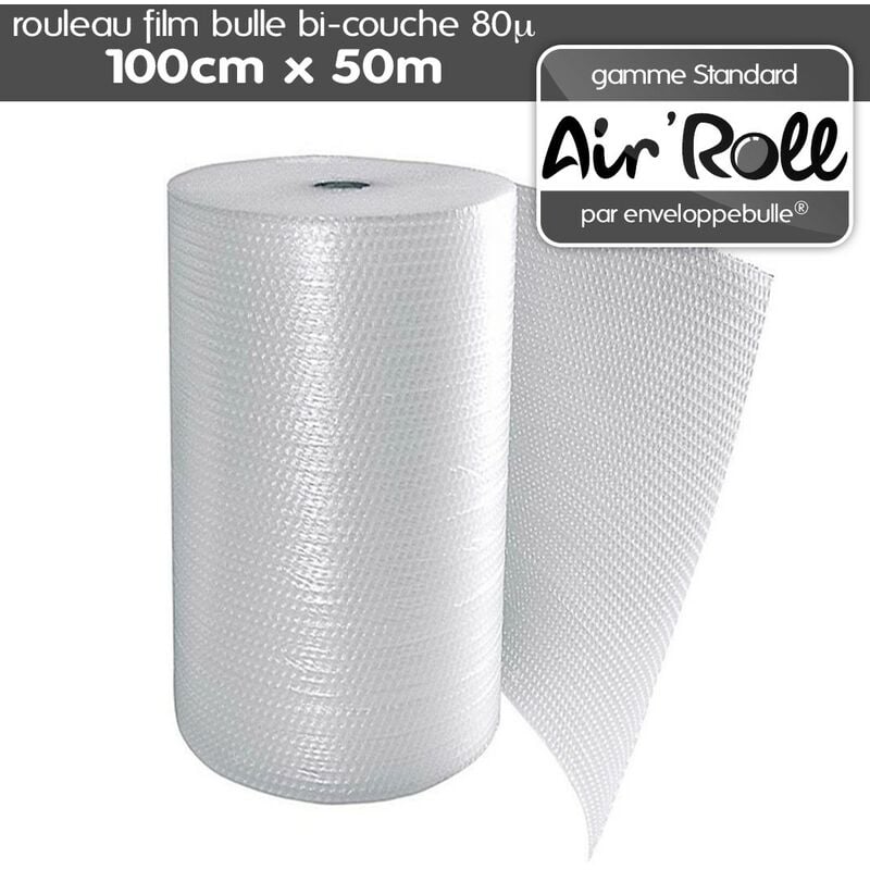 Enveloppebulle - Lot de 1 Rouleau de film bulle d'air bi-couche 80 microns 1m x 50m