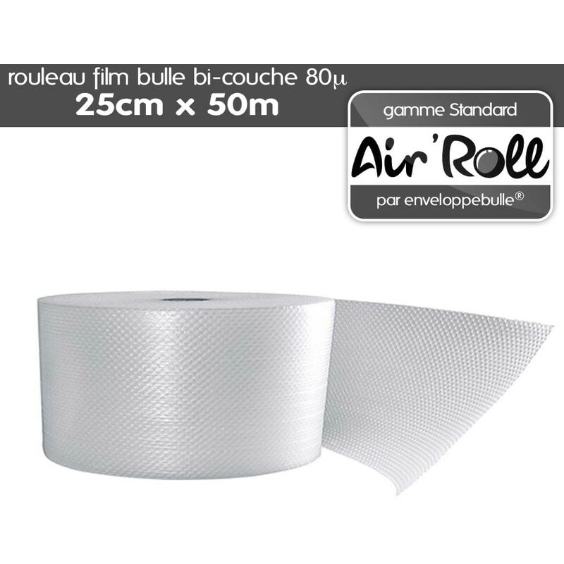 Enveloppebulle - Lot de 6 rouleaux de film bulle d'air bi-couche 80 microns 25cm x 50m