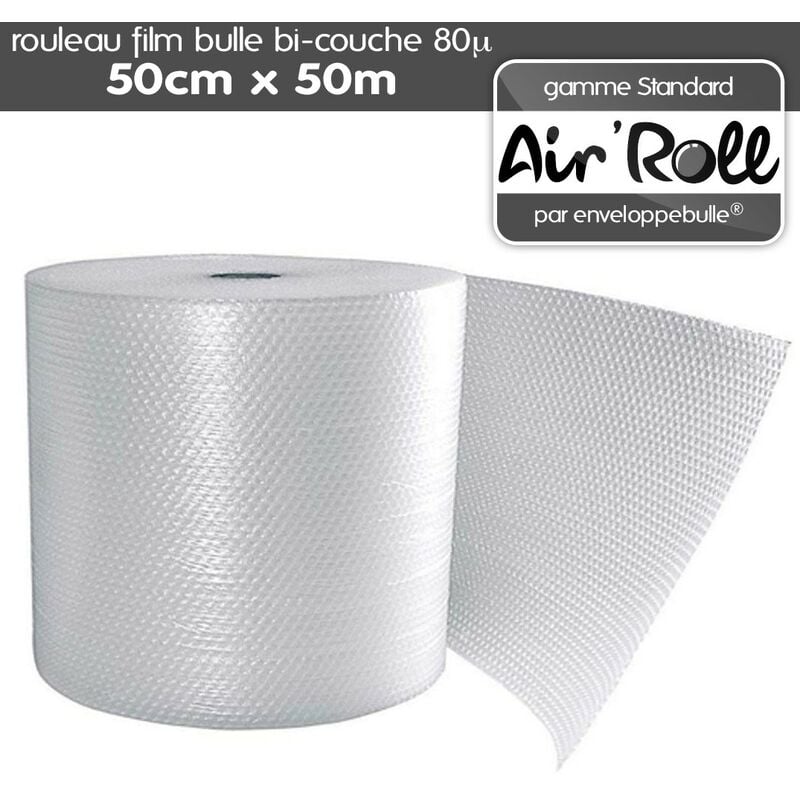 Lot de 1 Rouleau de film bulle d'air bi-couche 80 microns 50cm x 50m