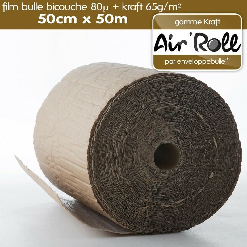 Enveloppebulle - Lot de 1 Rouleau de film bulle d'air + kraft 50cm x 50m